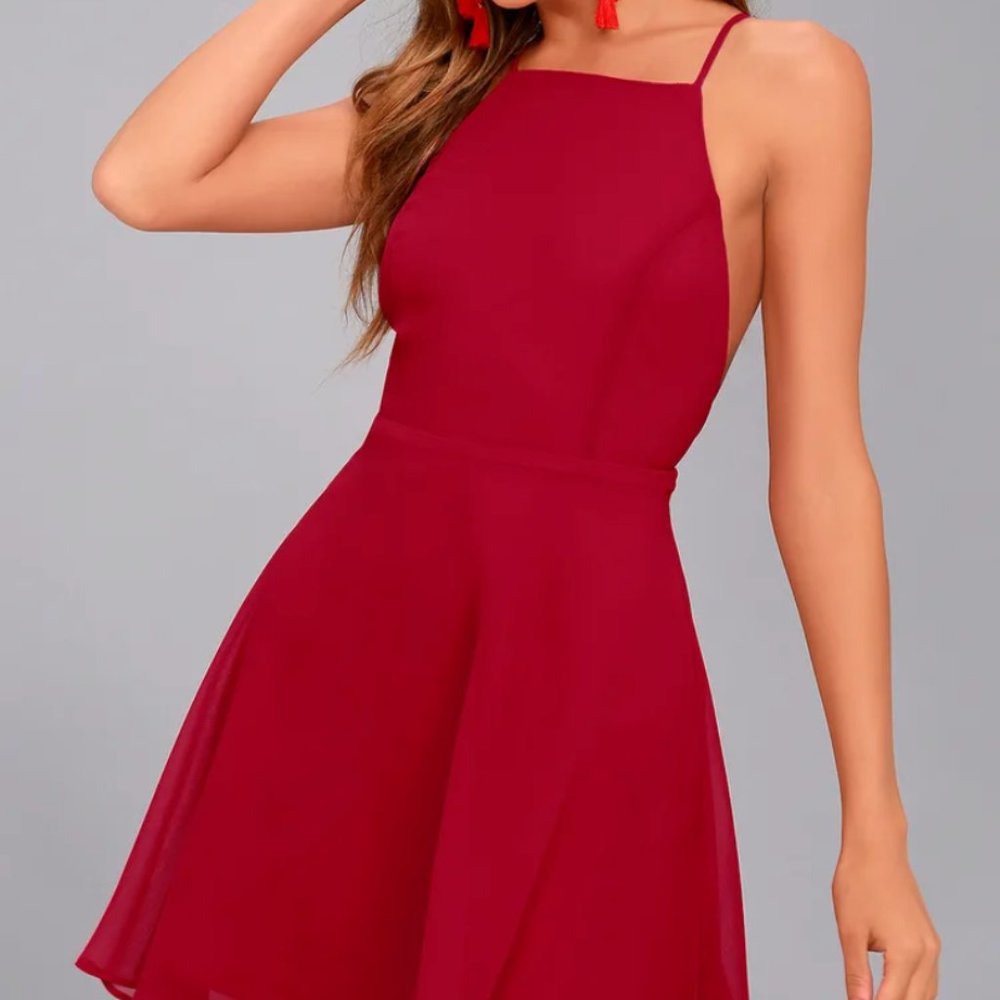 Lulu's Letter of Love Red Backless Skater Dress - Size XS